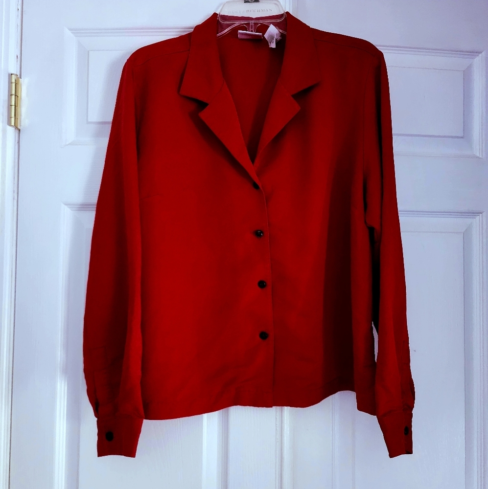 Vintage 90s Villager Red long sleeve holiday blouse soft, holidays Christmas